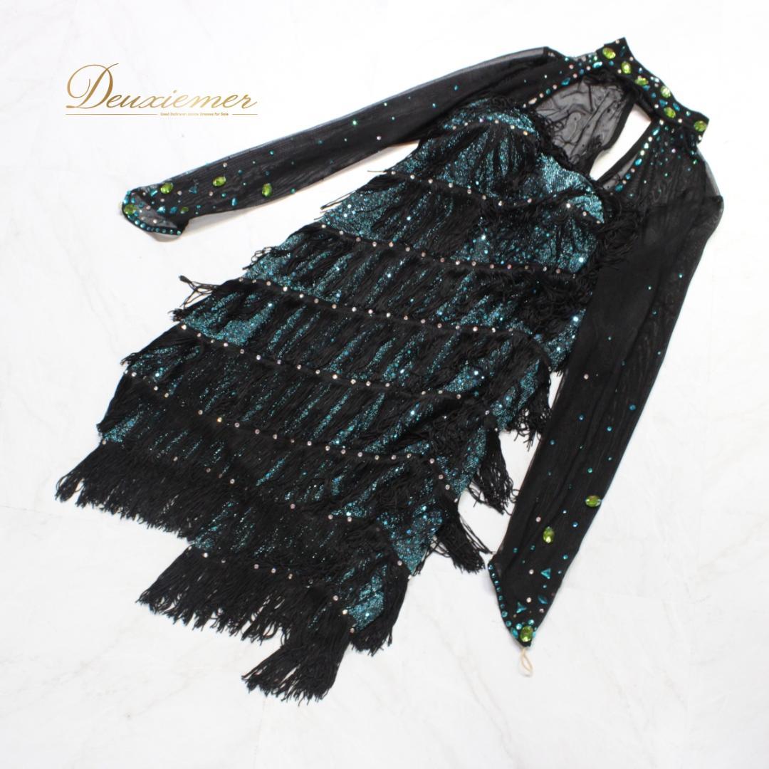 【美品 社交ダンス衣装】ワンピース ドレス ラテン leirena 黒 ブラック