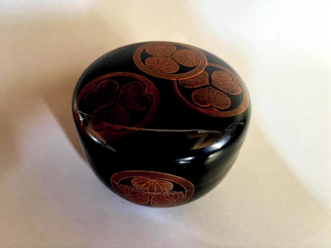 棗■黒塗三つ葉葵紋蒔絵棗 江戸期 三つ葉葵の家紋 薄茶 漆器 時代物 骨董品■