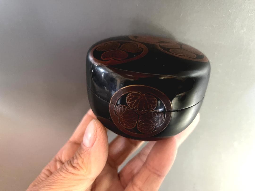 棗■黒塗三つ葉葵紋蒔絵棗 江戸期 三つ葉葵の家紋 薄茶 漆器 時代物 骨董品■