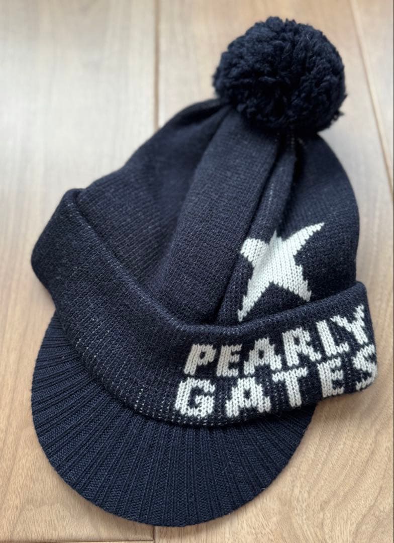 パーリーゲイツ 星マークつば付きニットワッチ&レッグウォーマー　ネイビー