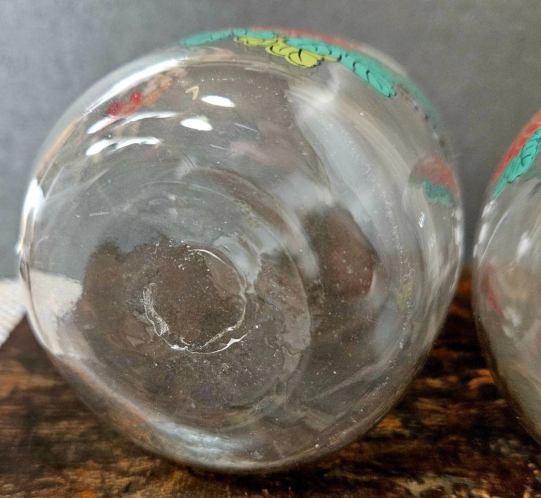 時代物❗昭和戦前頃　古硝子　ガラス絵　 菊花に梅花図　酒徳利一対　酒器