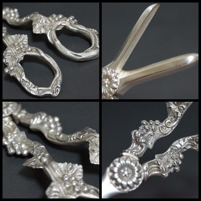 英国アンティークシルバープレート製グレープシザー 葡萄ハサミ金工細工浮彫 葡萄紋