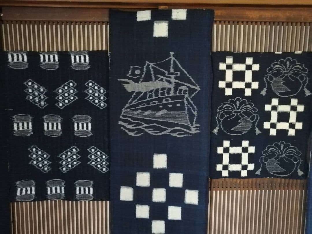 古い絵絣ハギレ　人気の絵柄5種5点