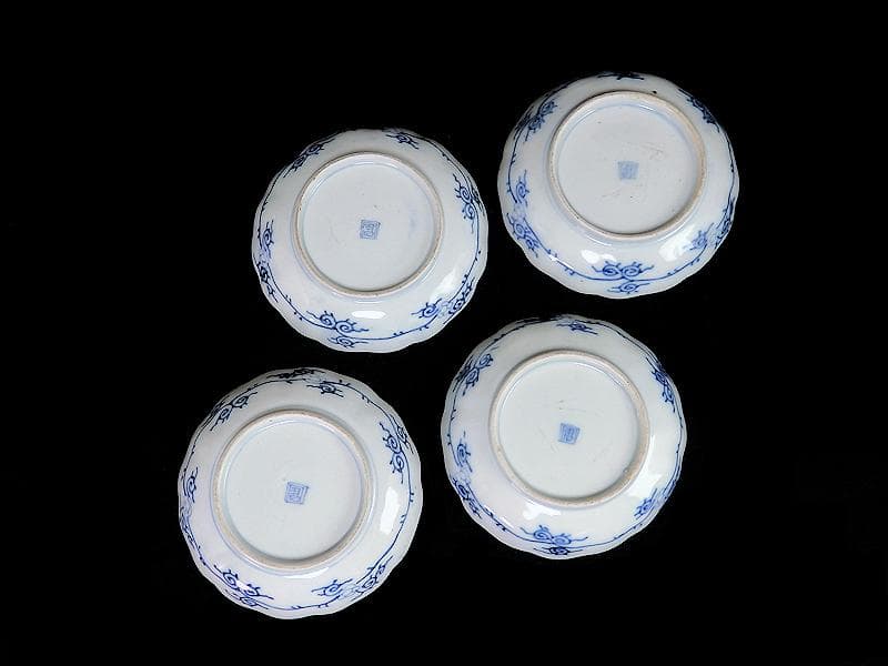 古伊万里　染錦　菖蒲に菊の図　４寸皿　４客　D870AS-BXo