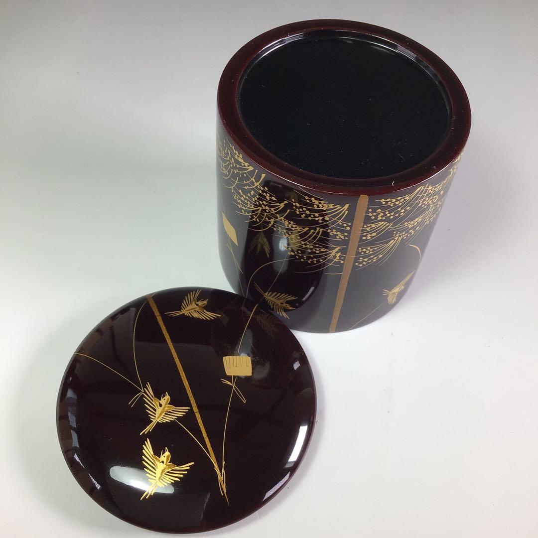 Ｒ５６５　四季棗　『塗師　峯清作』『夜桜　朝顔　稲雀　松喰鶴』　共箱　茶道具