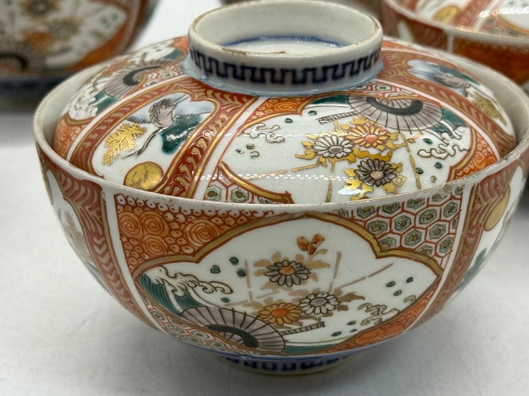 江戸　伊万里錦絵蓋茶碗5点② アンティーク　送料込み251112