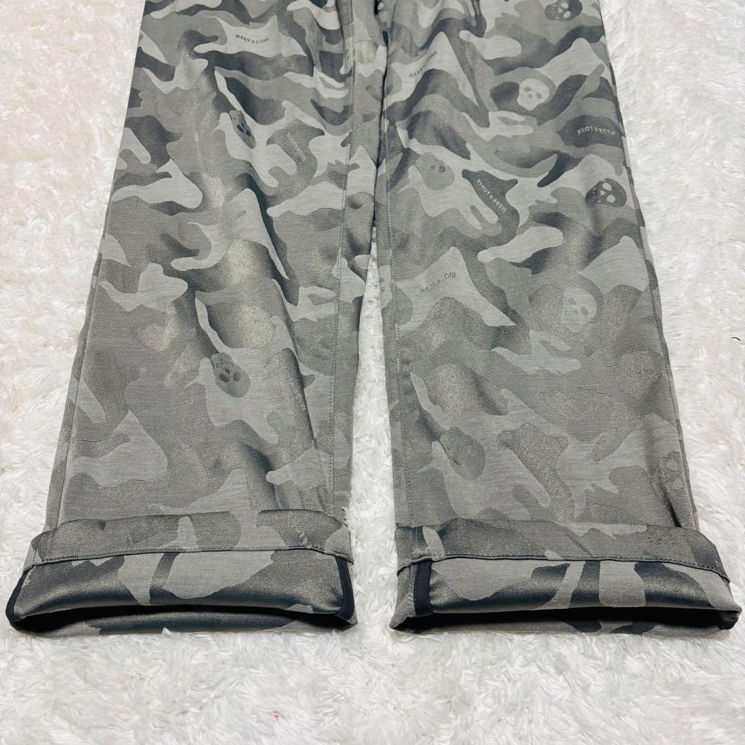 美品 マークアンドロナ パンツ グレー カモフラ 迷彩 スカル ストレッチ L
