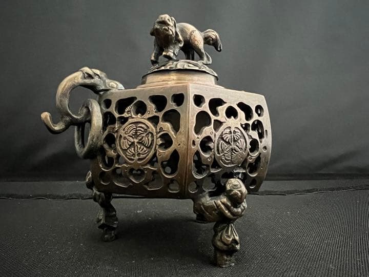 香炉　旭峰　銅　遊環　彫刻 置物 開運 風水 美術 インテリア　アンティーク