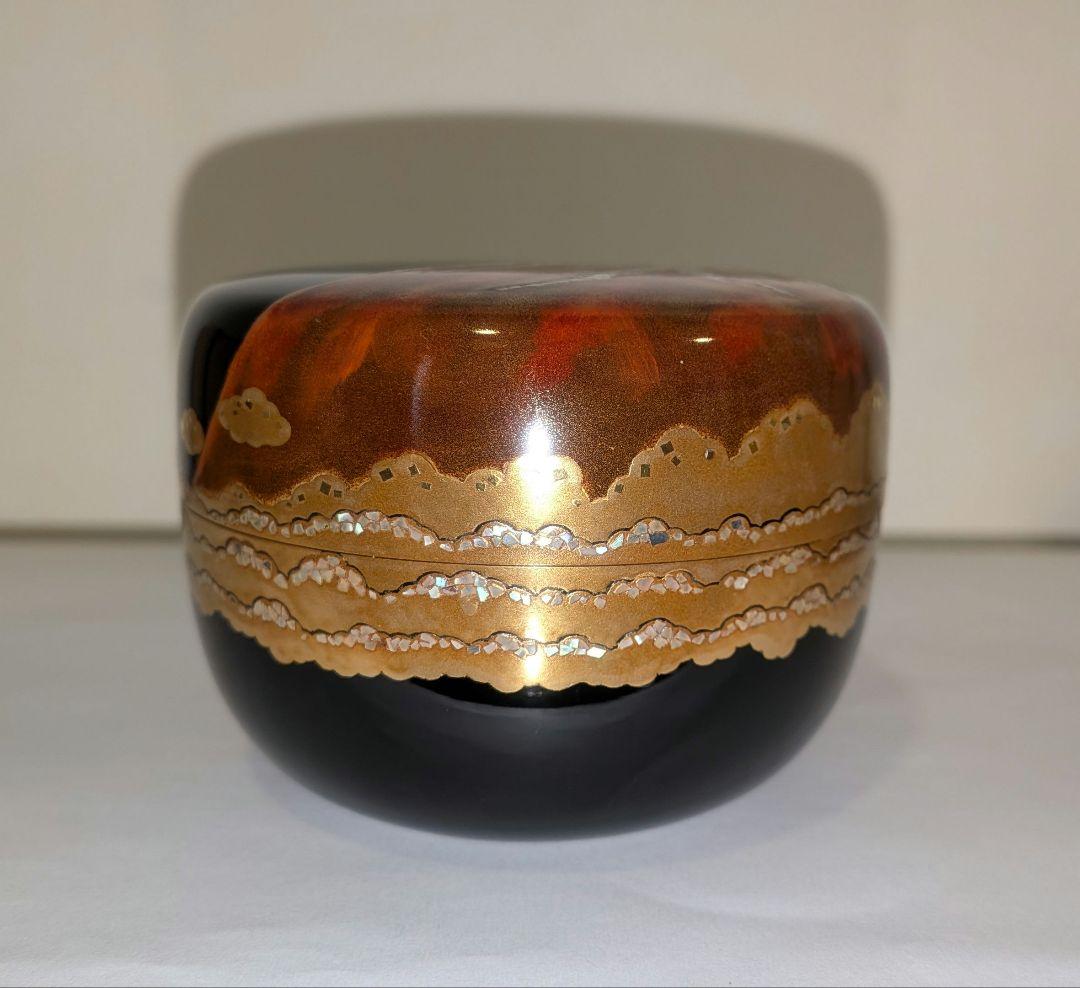 『赤富士　平棗』蒔絵　新井宗賀作　新井満平　輪島塗加賀茶器表千家裏千家塗師茶道具