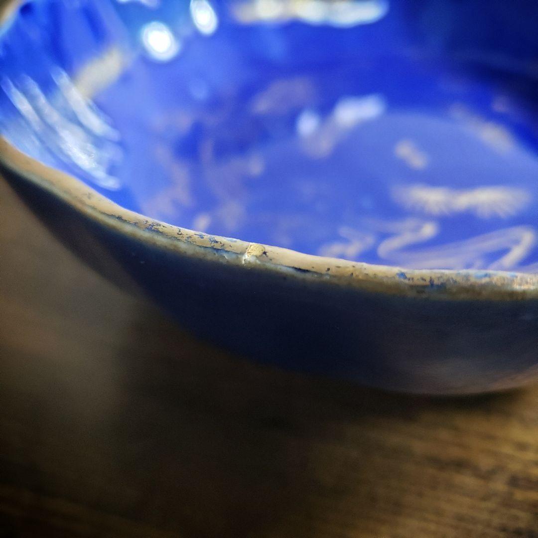 なます皿　瑠璃釉　金魚　水草　金魚藻　金彩　蛇の目　江戸　訳あり