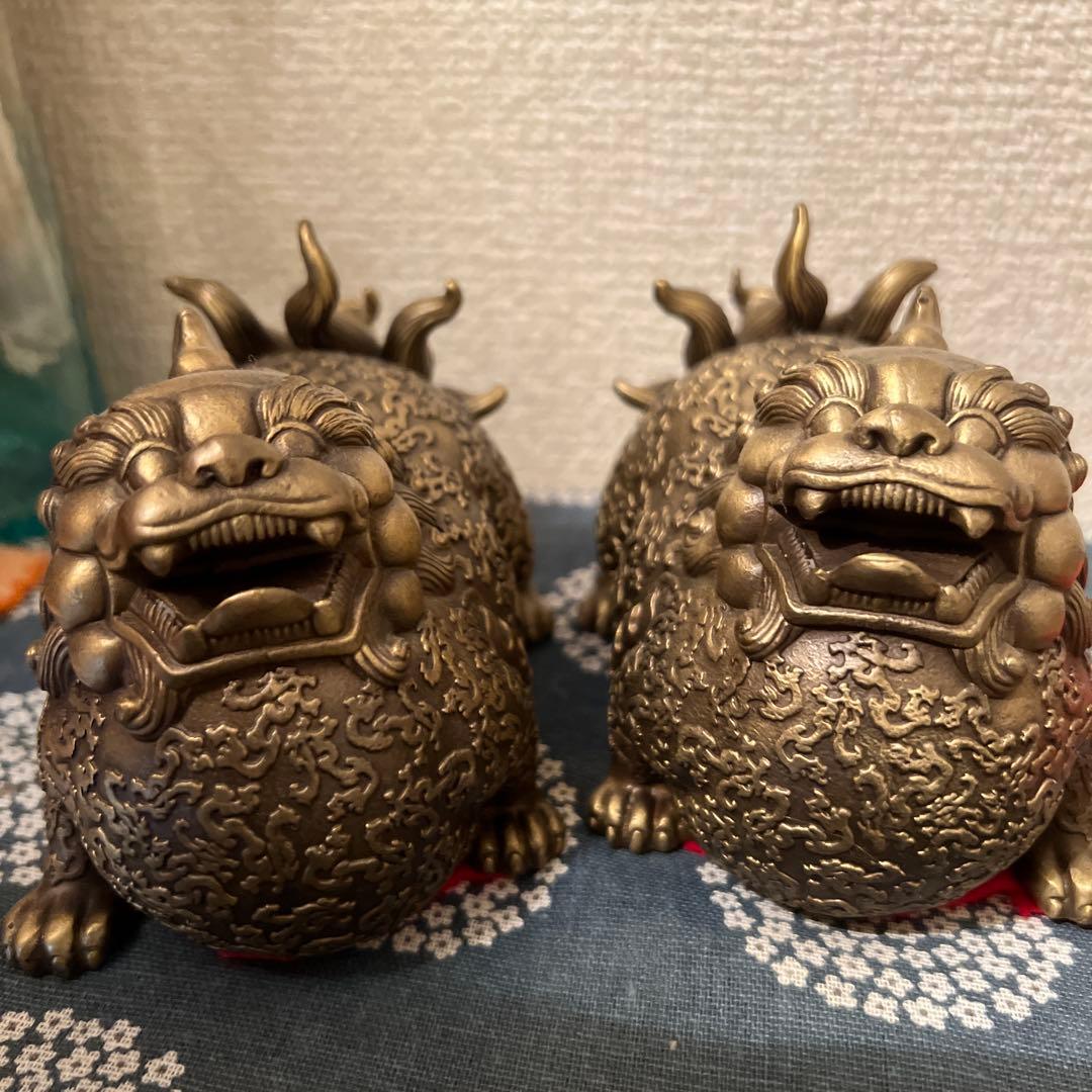 銅製置き物　ヒキュウ　貔貅　一対