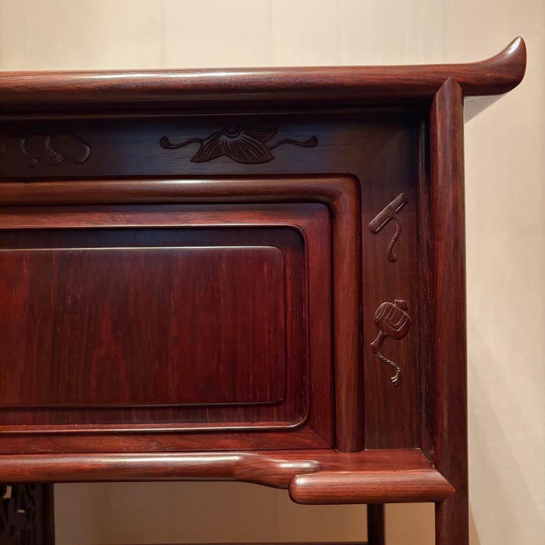 大阪唐木指物【中澤唐木】総紫檀三尺飾棚 大引共戸 漆塗生地