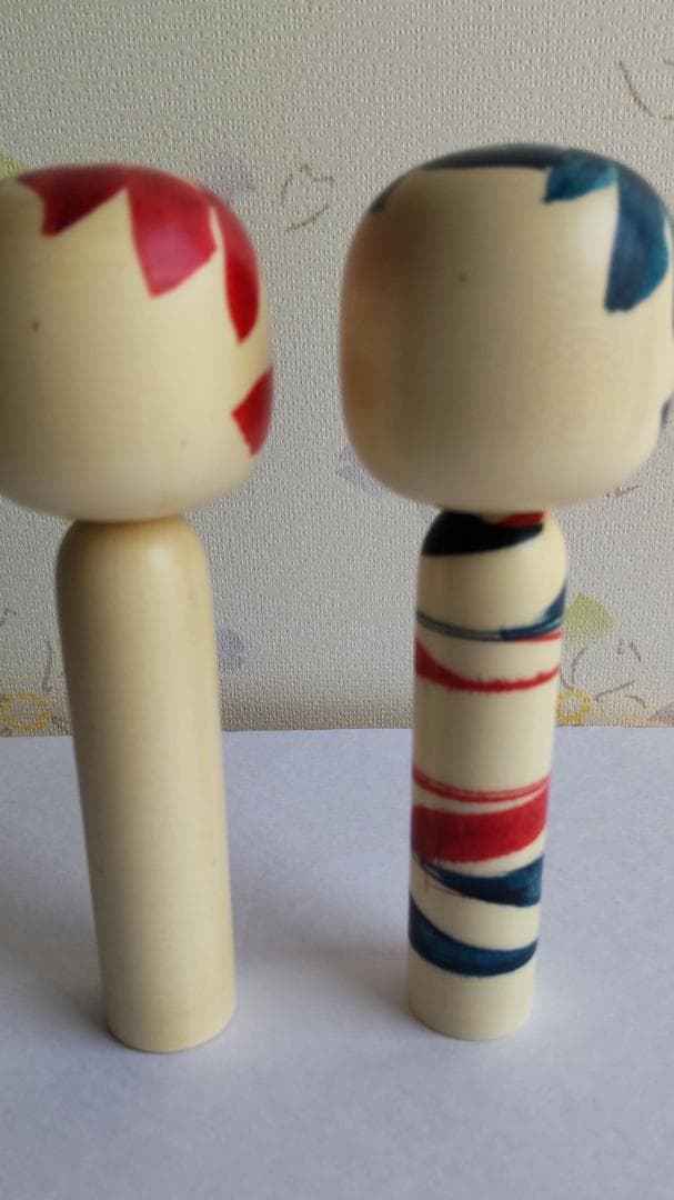 佐藤康弘インディゴこけし２体セット　高さ6.1ｃｍ 花柄 ストライプ