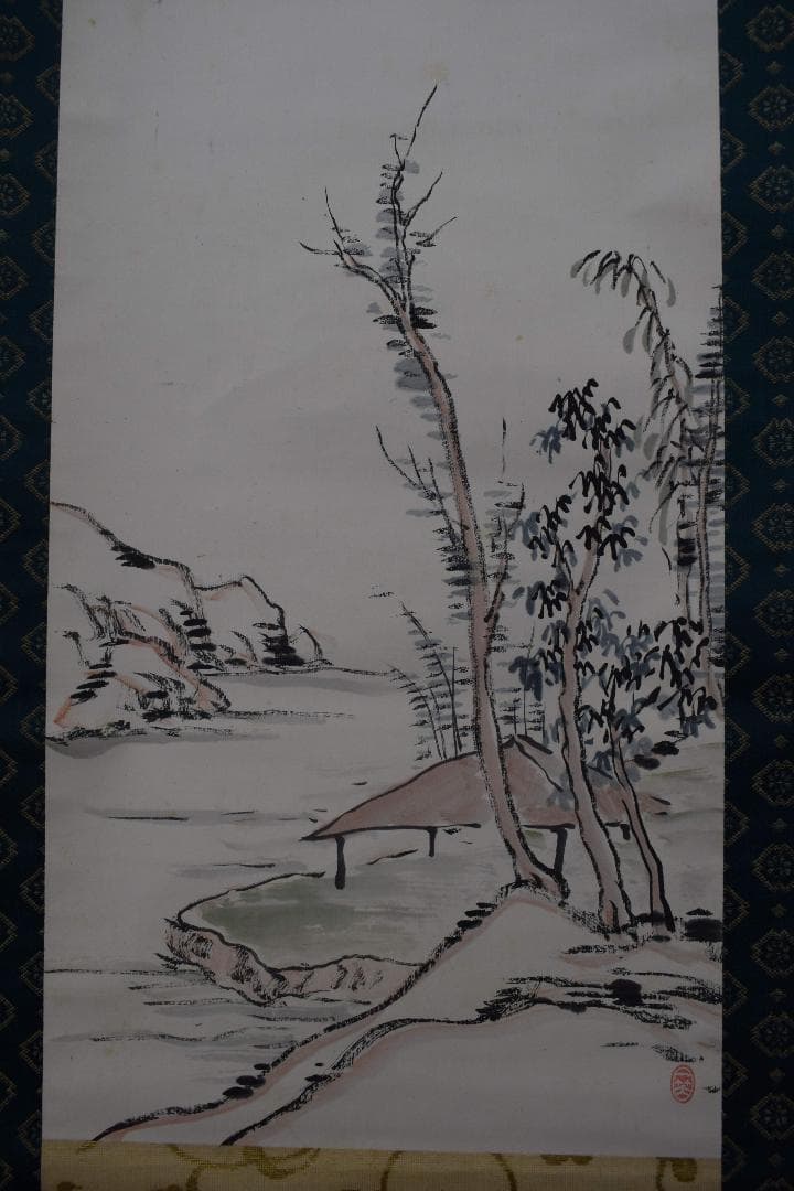 【真作】阪正臣/山水画賛/掛軸☆宝船☆Y-152　JM