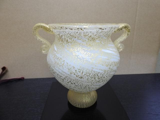 岩田久利「白寿」金彩硝子壺　共箱　MA387