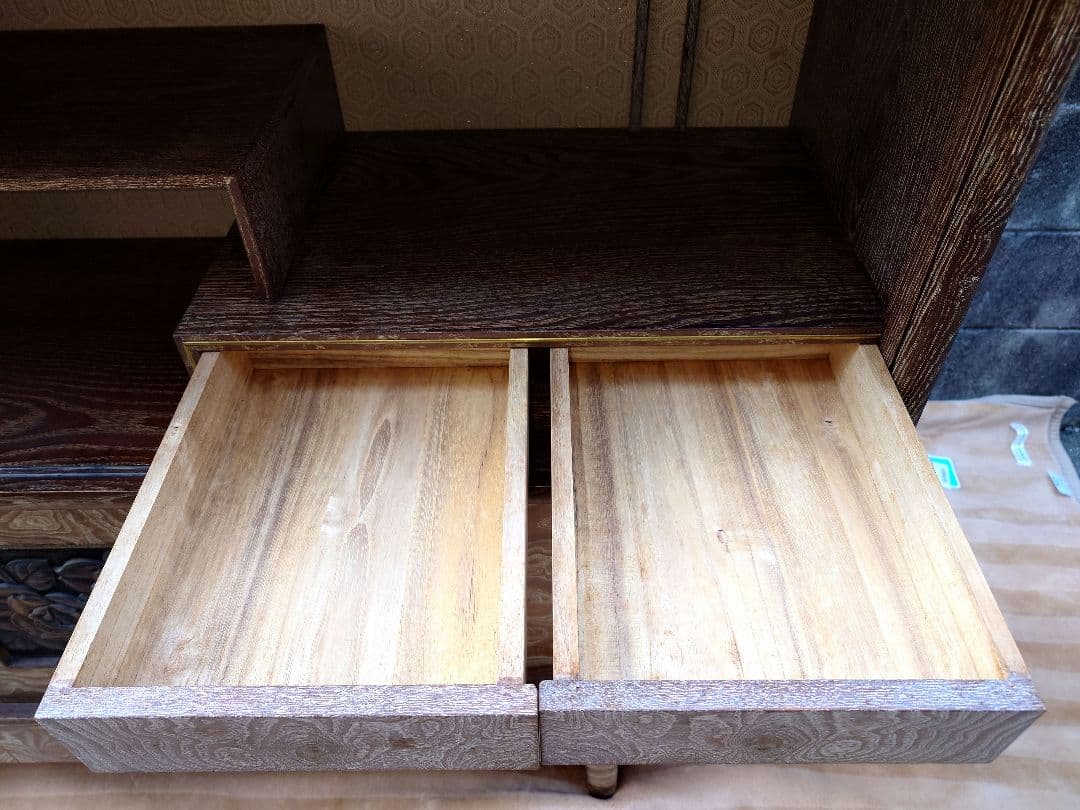 木製 飾り棚 ガラス戸 引出し キャビネット 昭和レトロ アンティーク 茶棚 箱