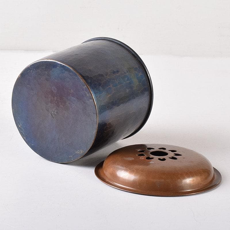 茶道具　鎚起銅器　玉川堂造　筒形蓋付建水　共箱　C　7583