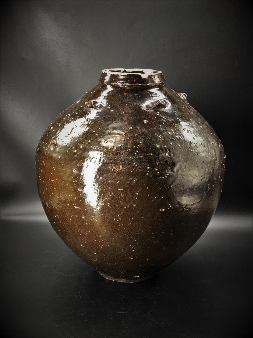 【褐釉四耳壺（呂宋壺）】　フィリピン渡来　ルソン壺　呂宋助左衛門