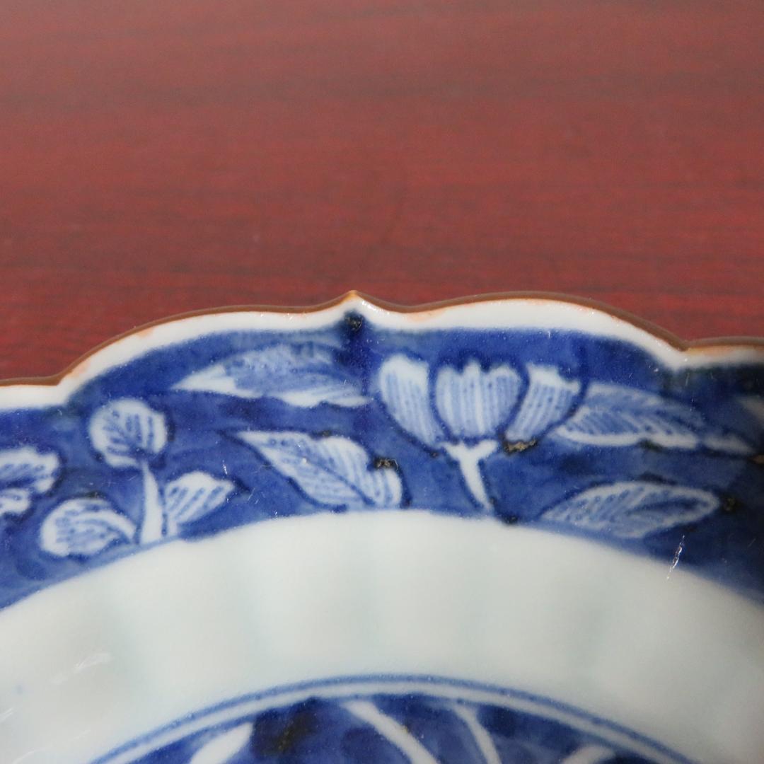 中皿 4枚 鳥 花 染付 古伊万里 上手物 明治