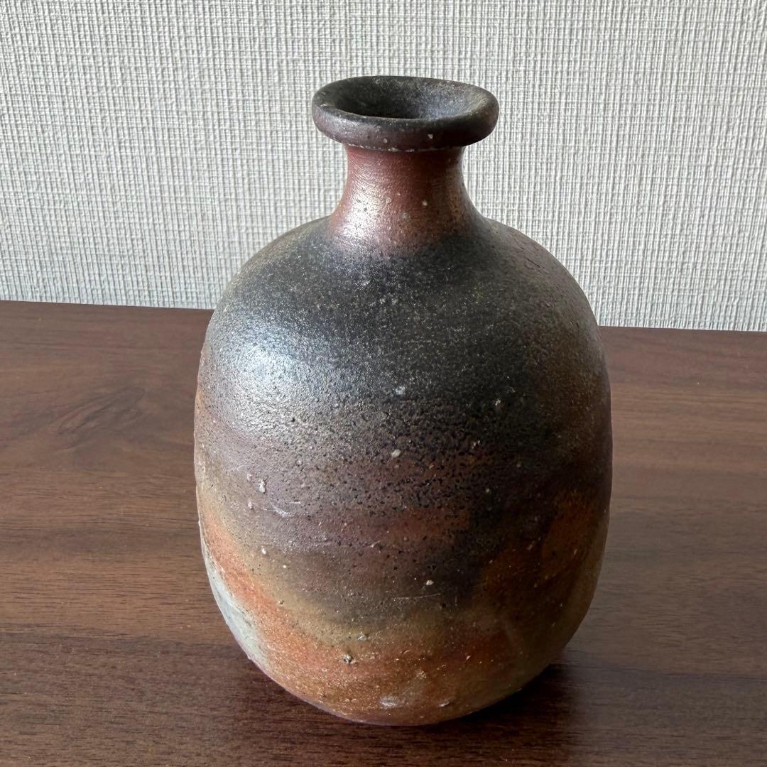 【伊勢崎競】備前焼 花入 徳利 共箱 栞付 在銘 酒器