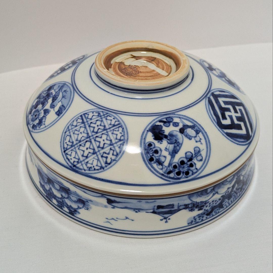 平茶碗　魚藻山水文　染付　共箱 勧修寺窯　手塚景雲（平安）作 古物　中古