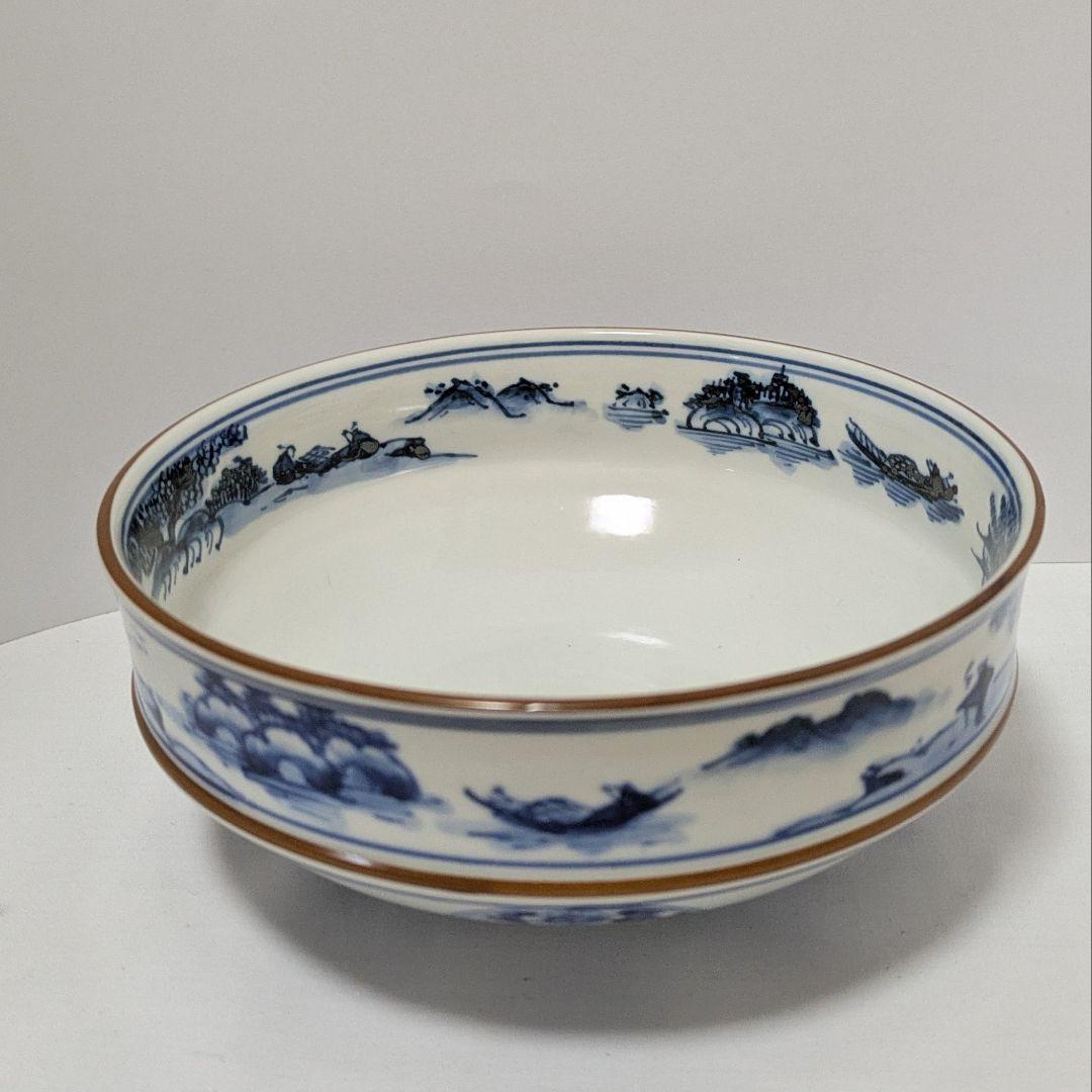 平茶碗　魚藻山水文　染付　共箱 勧修寺窯　手塚景雲（平安）作 古物　中古