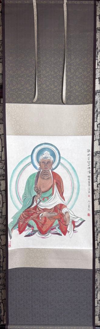 水墨画　掛軸　観無量変中佛像 馬江画　中国　絵画　大仏　箱付　カラー