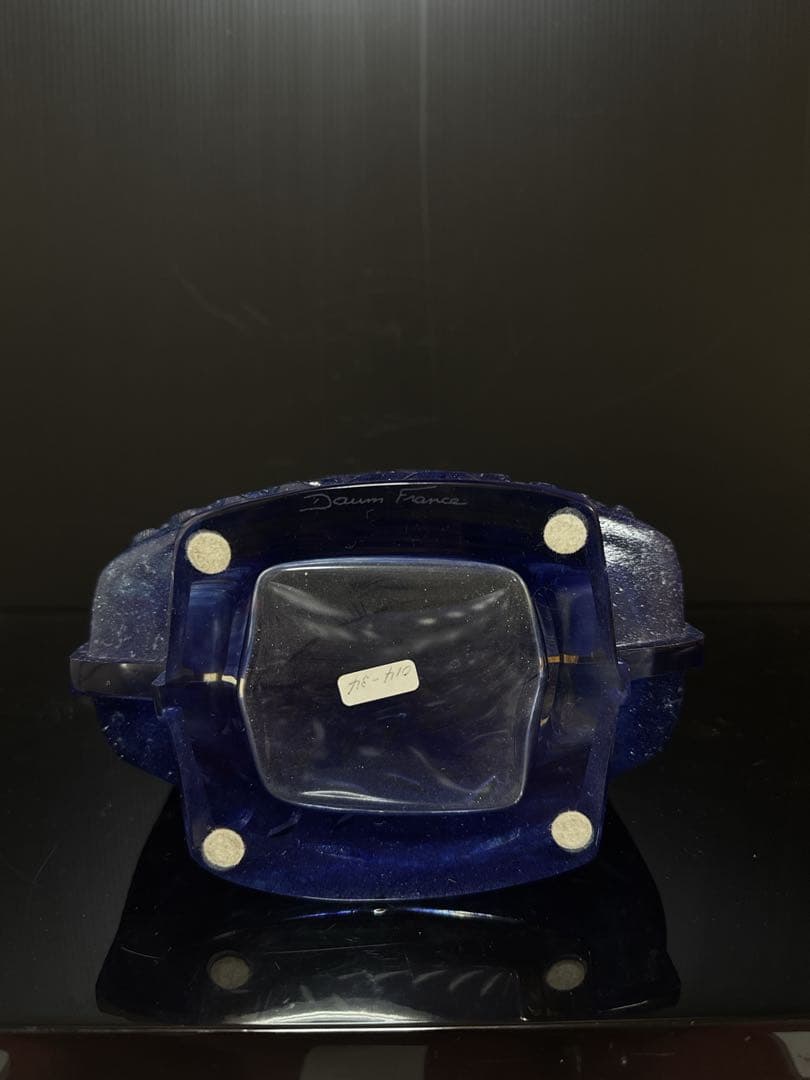 特大 Daum France クリスタル 青マーブル ガラス 花瓶 廃盤 貴重