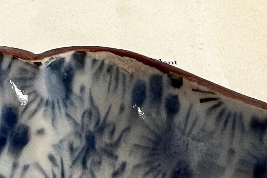 品番　t-0395 古伊万里　菱形皿B　染付　紙刷り印判　印判　時代　変形皿渦福