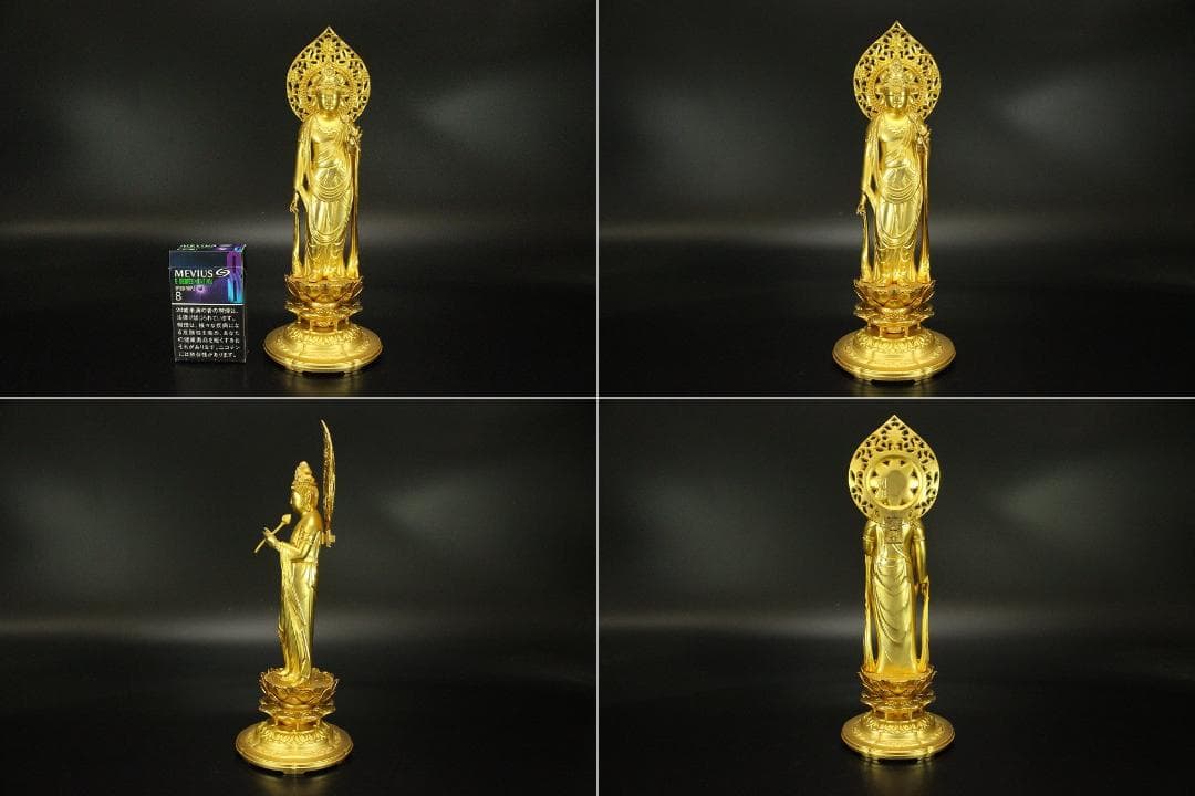 仏教美術 鍍金 観音菩薩像 明琳 在銘(ZE550)