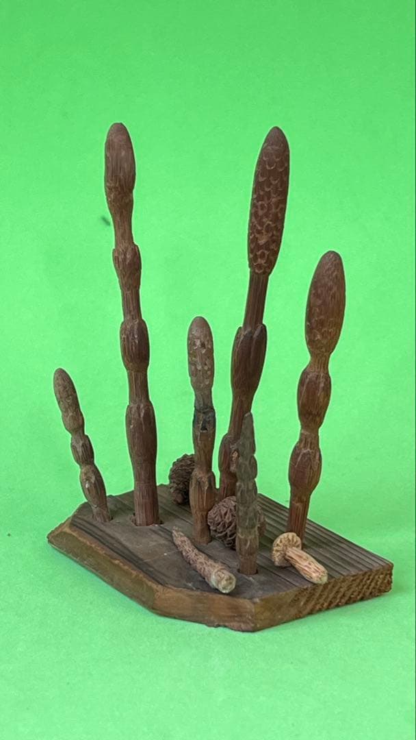 つくし狩り　ススだけ竹細工　スス竹彫刻とかごのセット 高さ10㎝