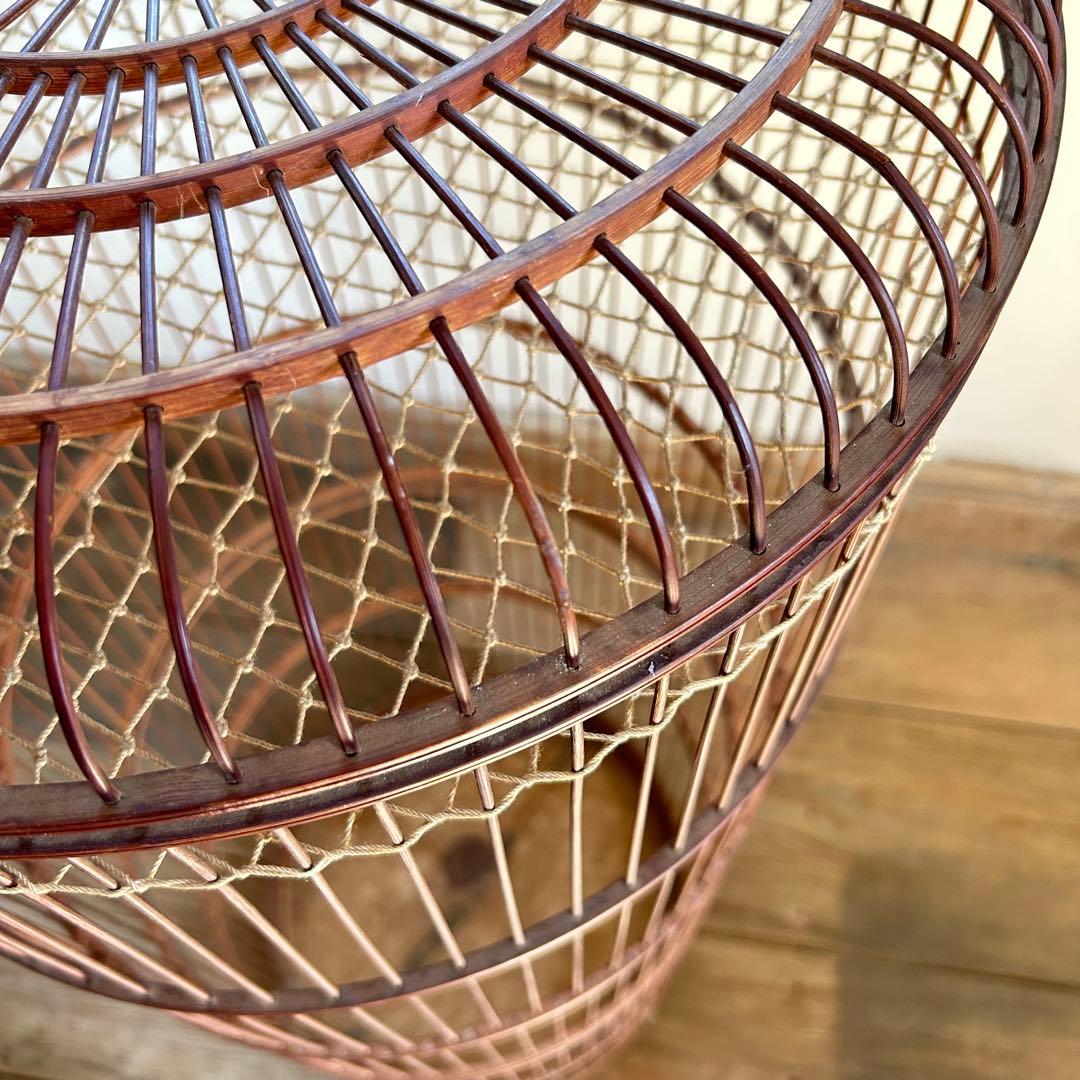 アンティーク　鳥カゴ　籠　木製　ひばりカゴ　高さ調整式　バードケージ　昭和レトロ