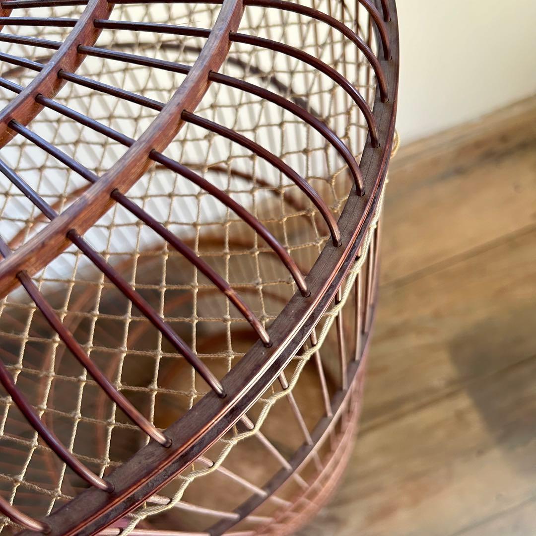 アンティーク　鳥カゴ　籠　木製　ひばりカゴ　高さ調整式　バードケージ　昭和レトロ