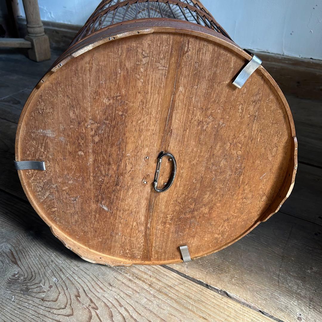 アンティーク　鳥カゴ　籠　木製　ひばりカゴ　高さ調整式　バードケージ　昭和レトロ