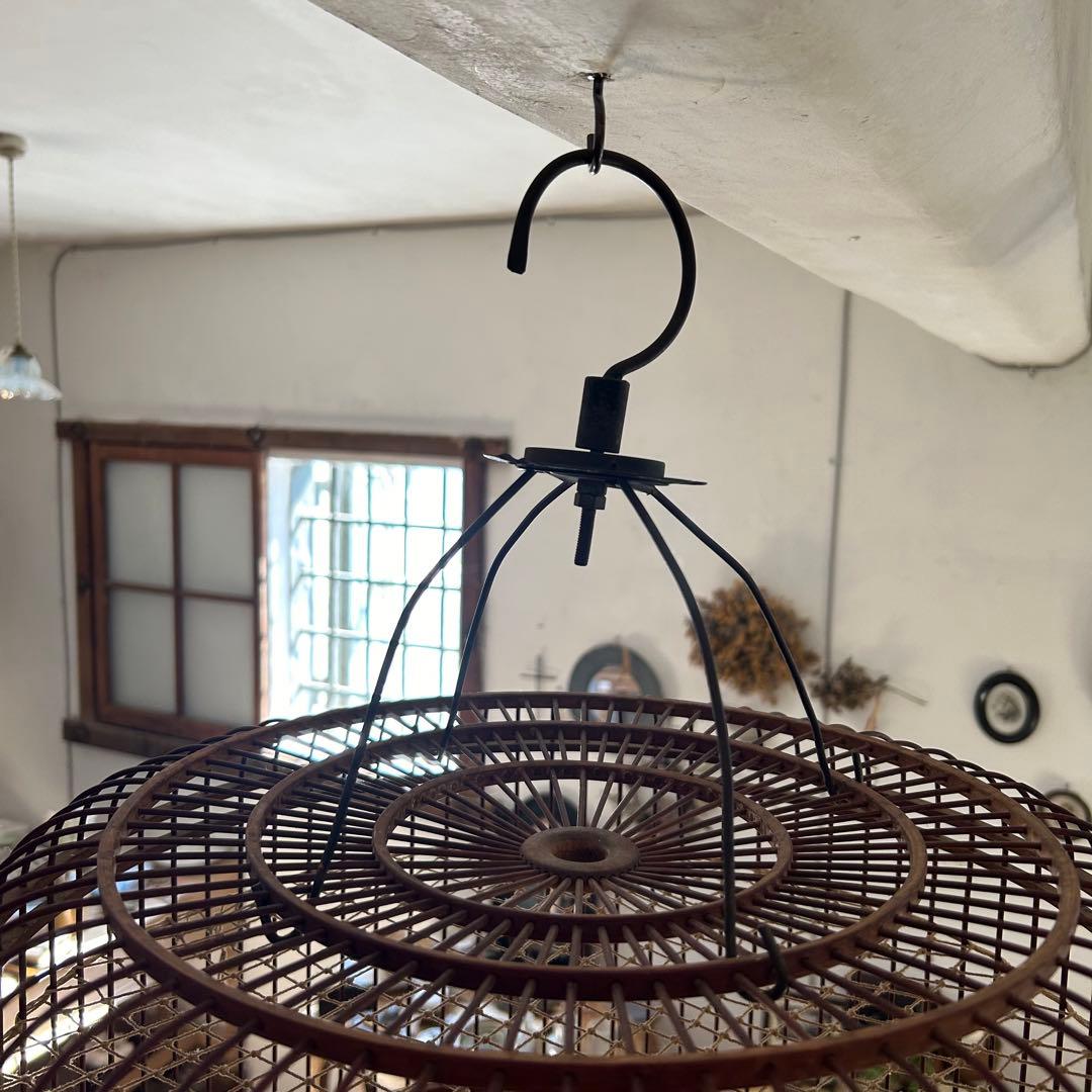 アンティーク　鳥カゴ　籠　木製　ひばりカゴ　高さ調整式　バードケージ　昭和レトロ