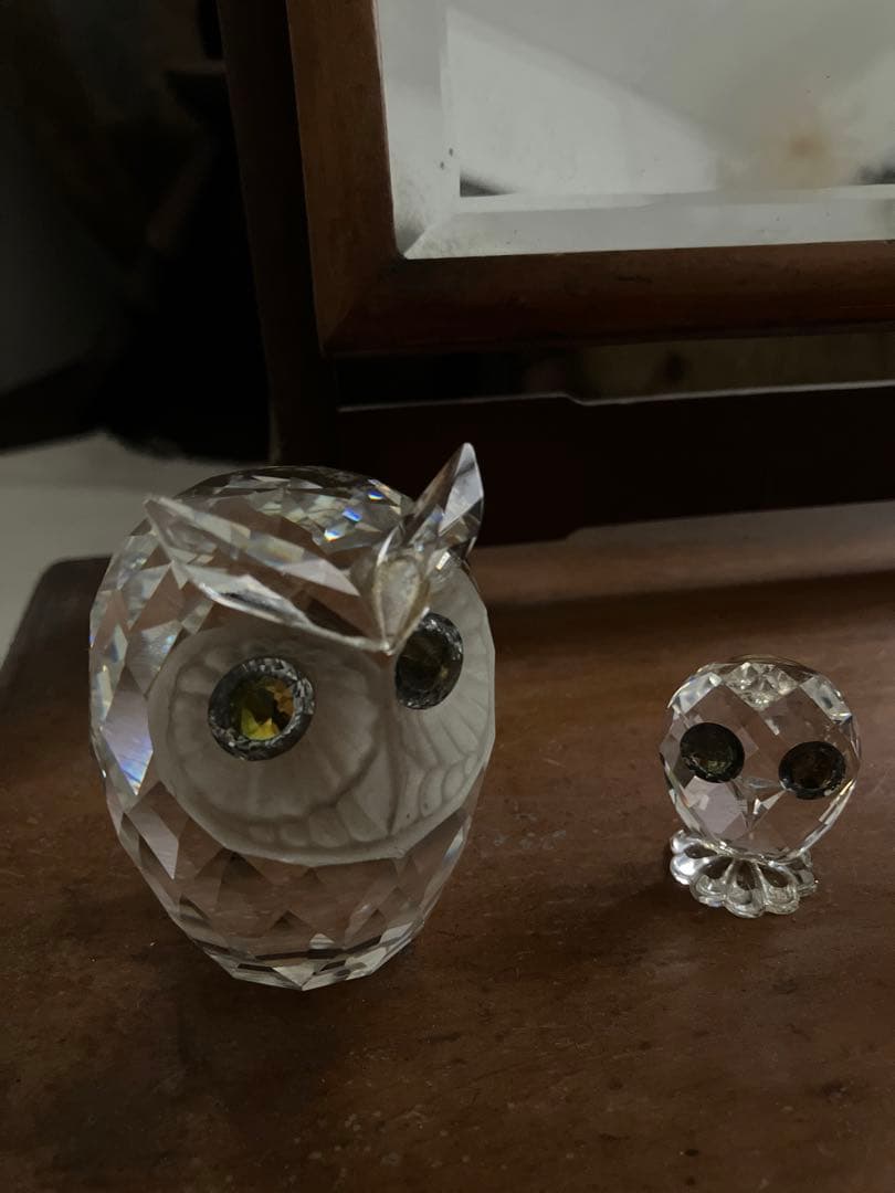 スワロフスキー　フクロウ　親子　クリスタル　オブジェ