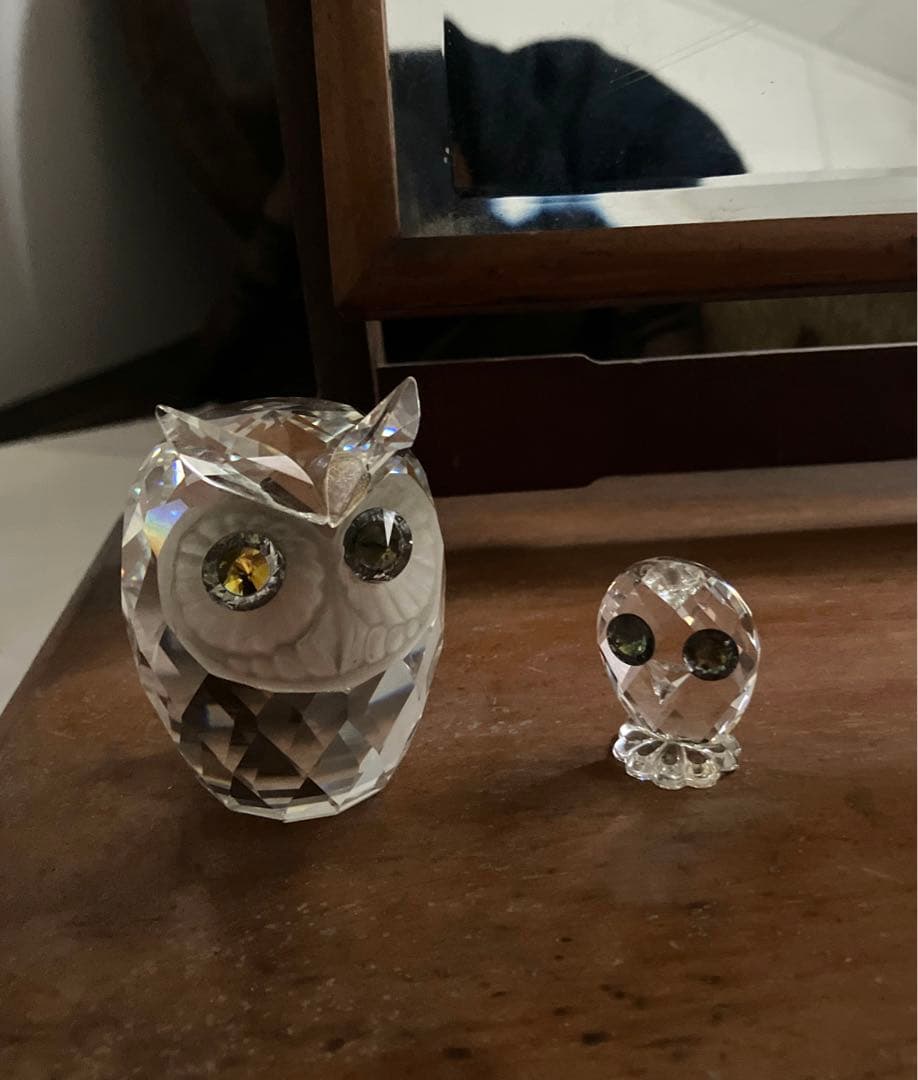 スワロフスキー　フクロウ　親子　クリスタル　オブジェ