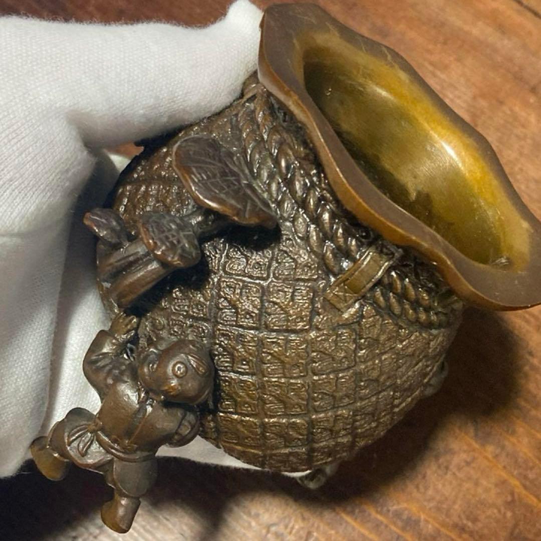 戦前 アンティーク 唐子三足香炉 裏印有り 唐子脚宝袋形香炉