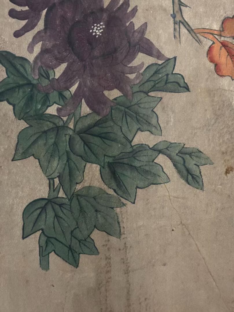 中国古美術 清代 沈銓 花鳥図 絹本 三尺 手描き 掛け軸 水彩画 中堂画 名家