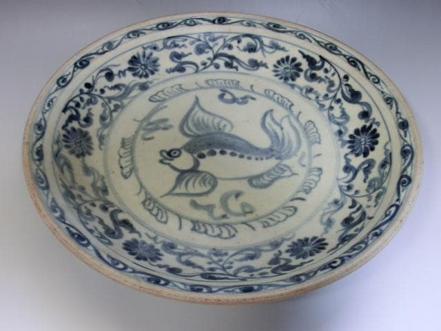 皿■安南呉須魚紋 染付 青華 花唐草 古玩 唐物 中国 古美術 時代物 骨董品■