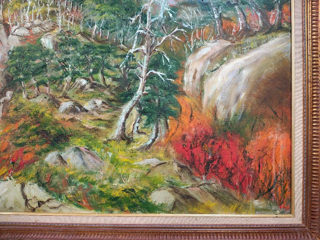 【送料込】F50号 特大 油彩額縁 ＋ 肉筆「大崩山 紅葉」 VIC木枠 公募展