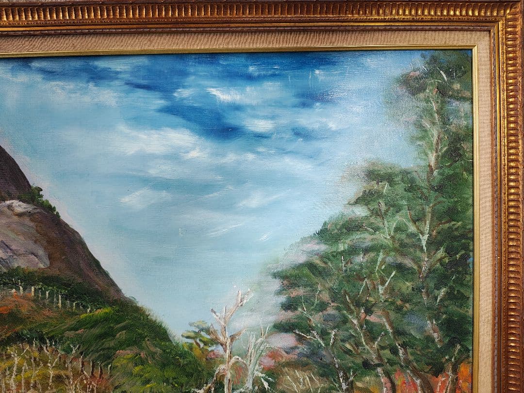 【送料込】F50号 特大 油彩額縁 ＋ 肉筆「大崩山 紅葉」 VIC木枠 公募展