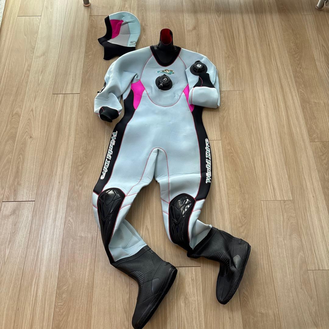 ウェットスーツ、ドライスーツ、ケースの3点セット