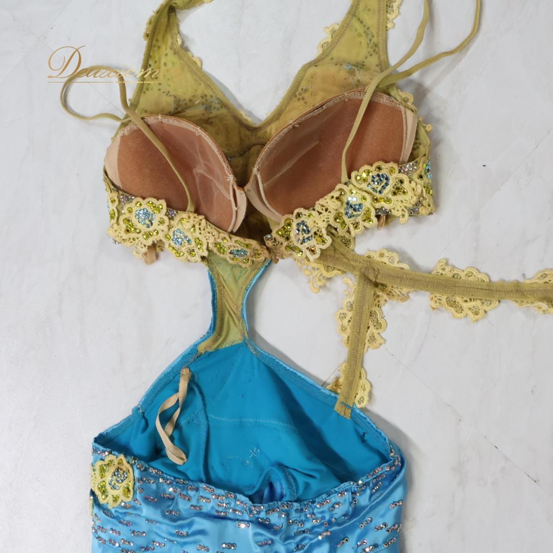 【社交ダンス衣装】ブルー ラテン ドレス ワンピース 水色 黄色 イエロー デモ