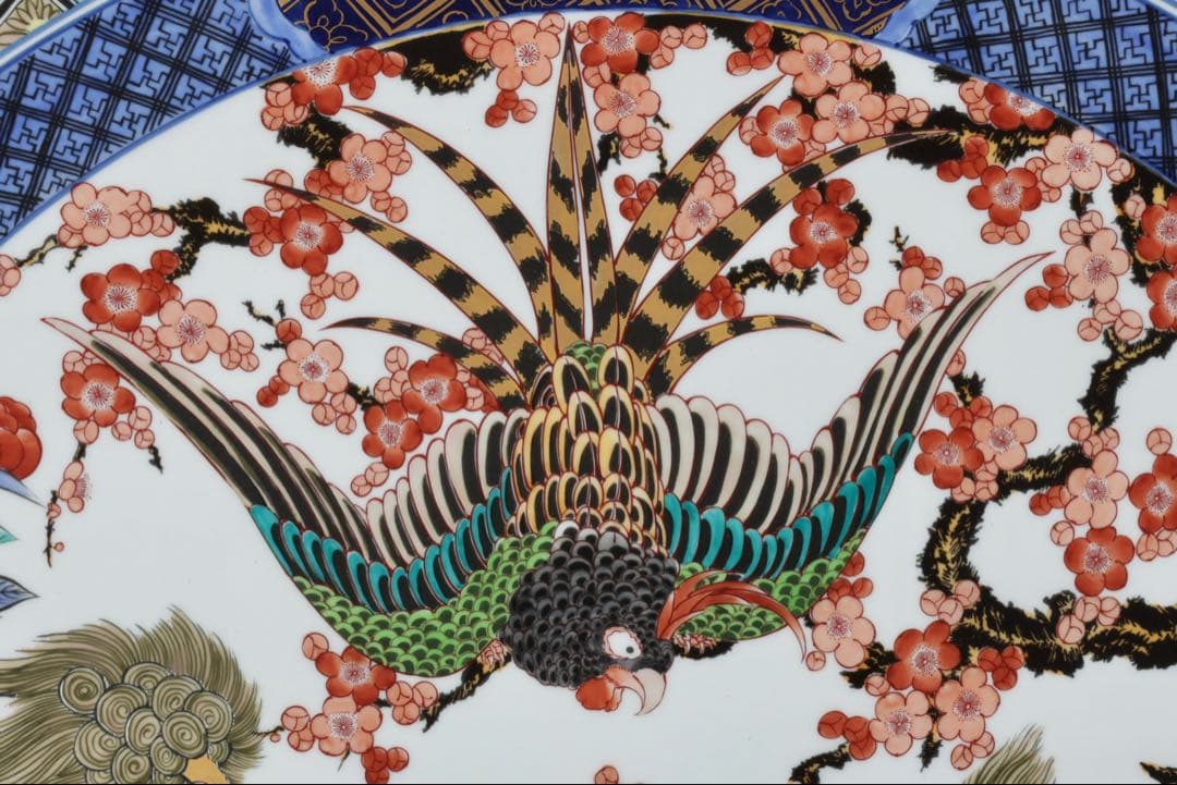 有田焼 神右エ門作 特大染綿唐獅子図大皿 飾皿 皿立付 在銘 古美術 骨董品