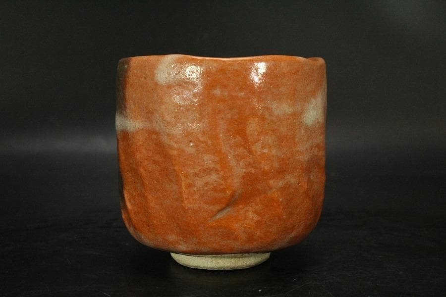 茶道具 楽焼 赤楽面取筒茶碗 抹茶茶碗 清楽印 八十本立 茶筅付 美品 765