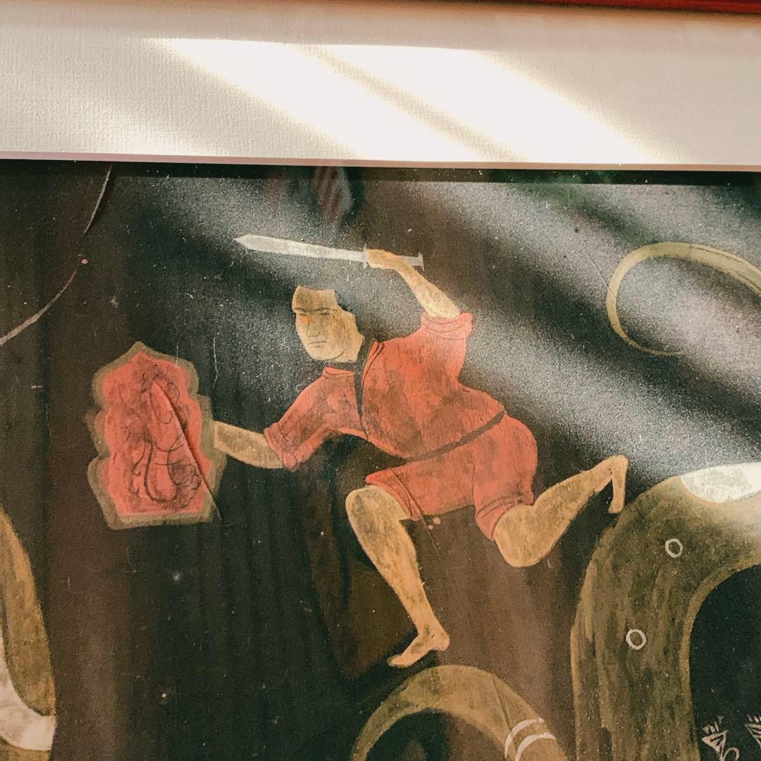 ドラゴン　龍　竜　楚国　漢代　帛画　シルク　絹　中国　骨董品　絵画　額縁　古美術