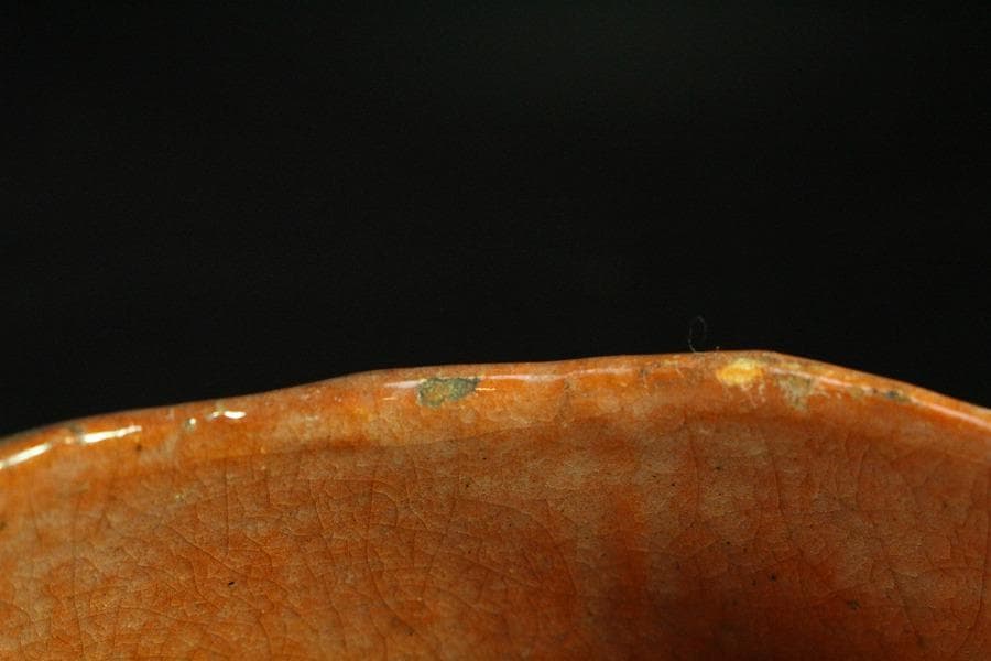 茶道具 小川長楽 作 赤楽 しめ縄 茶碗 在印 保証(K-A410)