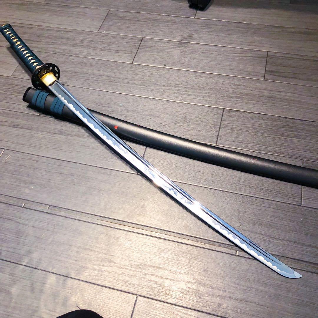 高級模造刀　居合刀　樋入り刀身　緑拵え　太刀　本格模造刀