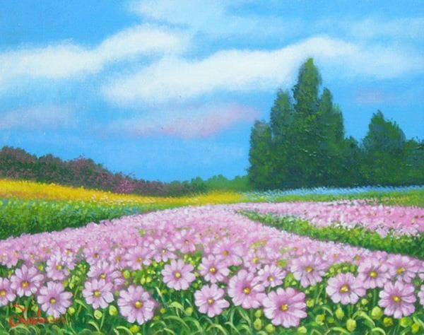 絵画 油絵  竹内敏彦  肉筆油絵 風景画 花園 F6